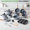 image:imageNutriChef 22Piece Black Marble NonStick Cookware and Bakeware Set  Professional Home Kitchen Collection with MultiSized Pots Pans and HeatResistant ToolsMoon Grey Marble