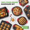 image:imageNutriChef NonStick Baking Tray Set 10Piece Stackable OvenSafe Bakeware Cookie Sheet Loaf Pizza Muffin Cake Round amp Square Pans NonStick Trays with Red Silicone Handles