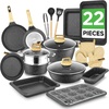 image:imageNutriChef 22Piece Black Marble NonStick Cookware and Bakeware Set  Professional Home Kitchen Collection with MultiSized Pots Pans and HeatResistant ToolsBlack