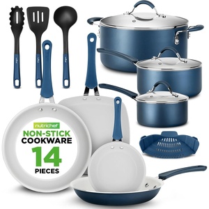 image:imageNutriChef 22Piece Black Marble NonStick Cookware and Bakeware Set  Professional Home Kitchen Collection with MultiSized Pots Pans and HeatResistant ToolsBlue