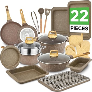 image:imageNutriChef 22Piece Black Marble NonStick Cookware and Bakeware Set  Professional Home Kitchen Collection with MultiSized Pots Pans and HeatResistant ToolsMaroon Marble