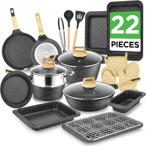image:imageNutriChef 22Piece Black Marble NonStick Cookware and Bakeware Set  Professional Home Kitchen Collection with MultiSized Pots Pans and HeatResistant ToolsBlack