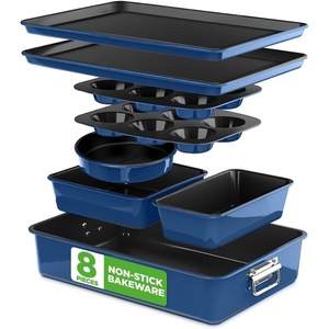 image:imageNutriChef Baking Moulds Set of 8  Casserole Dish Bread Baking Tray Baking Tray Muffin Baking Tin Blue Cake Tin Round amp Square Stackable amp NonStick Dishwasher Safe Oven Safe up to 230 C
