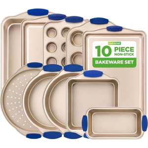 image:imageNutriChef Kitchen Oven Baking Pans  Deluxe Nonstick Gold Coating Inside amp Outside Carbon Steel Bakeware Set With Blue Silicone Handles Durable amp Reliable Cookie Sheet Oven Pan Style10 Piece Set 2026 version