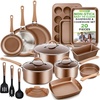 image:imageNutriChef Non Stick Cookware with Baking Pans Set 20 Piece  Complete kitchen set with pots pans bakeware utensils and tempered glass lids in durable aluminum with easyclean designShiny Golden
