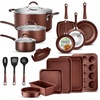 image:imageNutriChef Non Stick Cookware with Baking Pans Set 20 Piece  Complete kitchen set with pots pans bakeware utensils and tempered glass lids in durable aluminum with easyclean designBrown