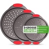 image:imageNutriChef Pizza Trays Black Set of 3 Diameter 24 cm 28 cm and 33 cm Perforated NonStick Baking Moulds Made of Carbon Steel with Silicone Handles Stackable and Dishwasher Safe for Pizza Tarte
