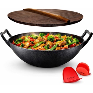 image:imageNutriChef Cast Iron Pan 30 cm  Wok Pan Induction with Lid Cast Iron Pan for All Hobs OvenSafe Uncoated NonStick Effect Deep Pan with Handles30cm