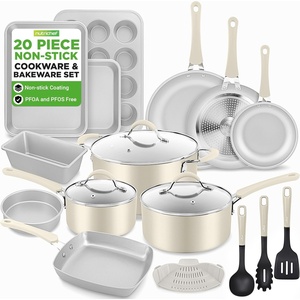 image:imageNutriChef Non Stick Cookware with Baking Pans Set 20 Piece  Complete kitchen set with pots pans bakeware utensils and tempered glass lids in durable aluminum with easyclean designWhite