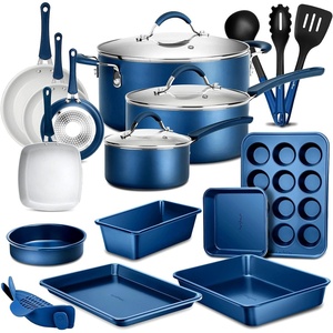 image:imageNutriChef Non Stick Cookware with Baking Pans Set 20 Piece  Complete kitchen set with pots pans bakeware utensils and tempered glass lids in durable aluminum with easyclean designBlue