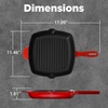 image:imageNutriChef Nonstick Cast Iron Grill Pan  11Inch Kitchen Square Skillet Grilling Pan Enameled Steak wSide Drip Spout For Electric Stovetop Induction Gas Black NCCIES475Square Cast Iron