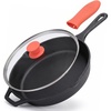image:imageNutriChef 10 PreSeasoned Cast Iron Pan  PFOAFree Oven Safe Kitchen Nonstick Cookware Frying Pan Skillet wGlass Lid Drip Spout Silicone Handle  GasElectricCeramicInduction Cooktop NCCI10