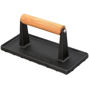 image:imageNutriChef Cast Iron Grill Press HeavyDuty Smash Burger Press with Beech Wood Handle Reduces Cooking Time Ideal Meat Press for Steaks Sandwiches amp More Safe for Gas Electric amp Induction 9x4