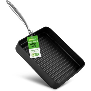 image:imageNutriChef Nonstick Cast Iron Grill Pan  11Inch Kitchen Square Skillet Grilling Pan Enameled Steak wSide Drip Spout For Electric Stovetop Induction Gas Black NCCIES475Square Non Stick