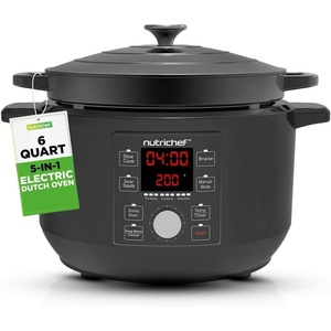 image:imageNutrichef 6 Quart Electric Dutch Oven  1500W 5in1 Enamel Coated Cast Iron Pot with Stainless Steel Lid  Precise Temperature Control  Includes 2 Silicone Pot Holders amp Heat Resistant Pad  BlackBlack