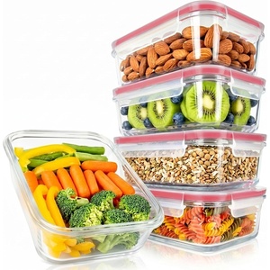 image:imageNutriChef 10Piece Glass Food Containers  Stackable Superior Glass Mealprep Storage Containers Newly Innovated Leakproof Locking Lids wAir Hole FreezertoOvenSafe BlueRed