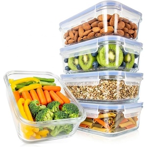 image:imageNutriChef 10Piece Glass Food Containers  Stackable Superior Glass Mealprep Storage Containers Newly Innovated Leakproof Locking Lids wAir Hole FreezertoOvenSafe BlueNavy