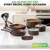image:imageNutriChef 11 Piece Nonstick Cookware Set Excilon Blue Diamond Ceramic Dishwasher Safe KitchenWare Pots and Pans Set with Saucepan Frying Pans Cooking and Dutch Oven LidsBrown