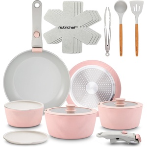 image:imageNutriChef 12Piece Nonstick Kitchen Cookware Set  Professional Hard Anodized Includes Saucepan Frying Pans Cooking Pots Dutch Oven Pot Lids Utensils  NCCW12S BlackPink