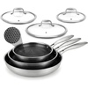 image:imageNutriChef 10 NonStick Stainless Steel Frying Pan with Lid Triply Stainless Steel Cookware Etched NonStick Coating Oven amp Induction Safe Premium Stainless Steel Frying Pan PFOAPFOS FreeStainless Steel