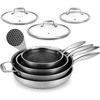 image:imageNutriChef 7Piece Cookware Set Stainless Steel  Triply Kitchenware Pans Set Kitchen Cookware wDAKIN Etching NonStick Coating  Small Medium amp Large Stir Fry Pan with Lid Wok  NC3PLY7SStainless Steel