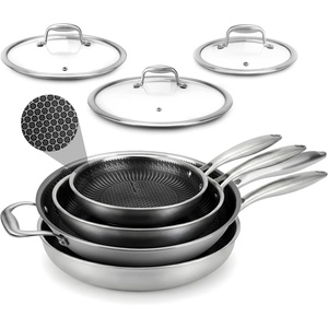 image:imageNutriChef 7Piece Cookware Set Stainless Steel  Triply Kitchenware Pans Set Kitchen Cookware wDAKIN Etching NonStick Coating  Small Medium amp Large Stir Fry Pan with Lid Wok  NC3PLY7SStainless Steel