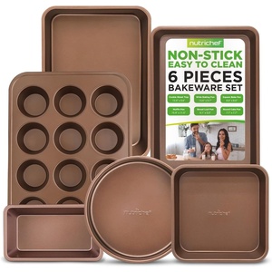 image:imageNutriChef 6Piece Nonstick Bakeware Set  Premium Carbon Steel Baking Pans  Includes Cookie Sheets Square amp Round Roasting Pans 12Cup Muffin amp Loaf Pan  Easy to Clean GoldGold