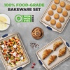 image:imageKitchen Oven Baking Pans  Deluxe Nonstick Gold Coating Inside amp Outside Carbon Steel Bakeware Set with Blue Silicone Handles Durable amp Reliable Cookie Sheet Oven Pan Style